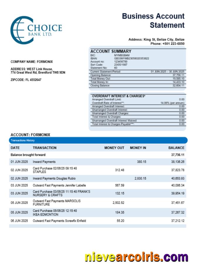 Choice Bank business firm statement
